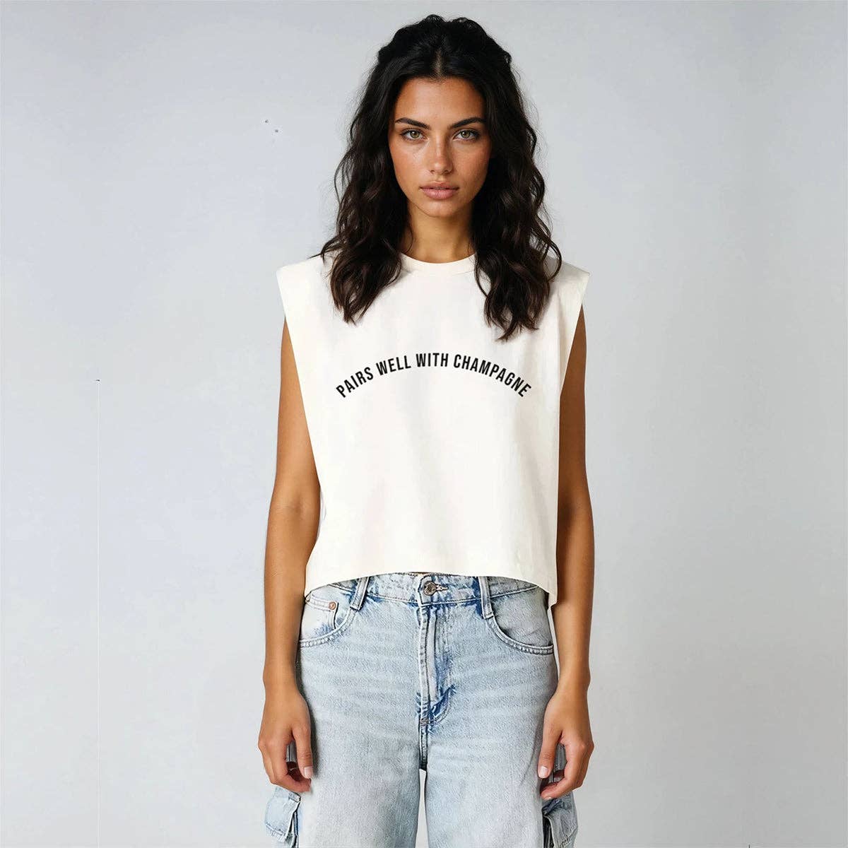 “The Ariana” Pairs Well with Champagne Garment Dyed Muscle Tee