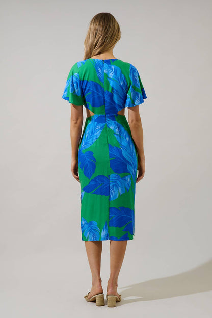 “The Molly” Front Tropical Tie Midi Dress